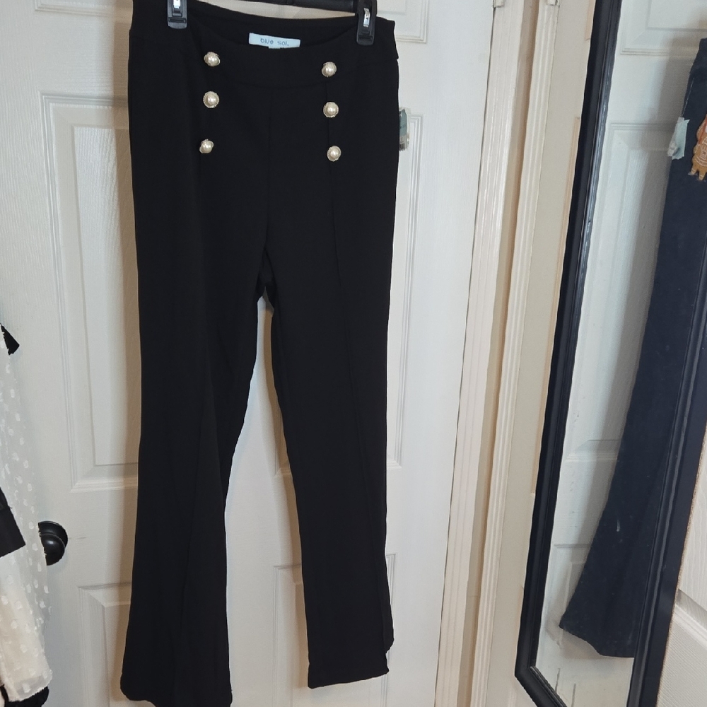 Chic Black Kids Pants with Gold Button Accents